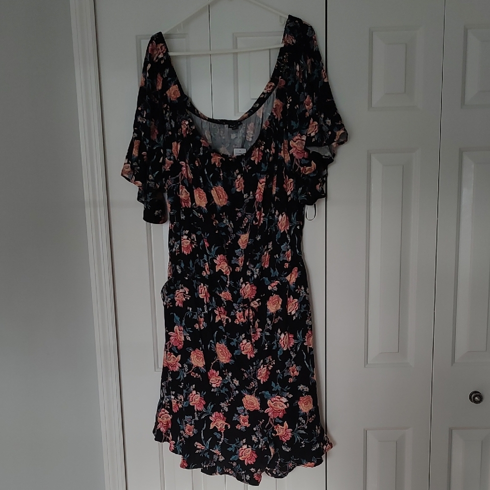 Torrid Gray Floral Dress with Pink and Blue Accents